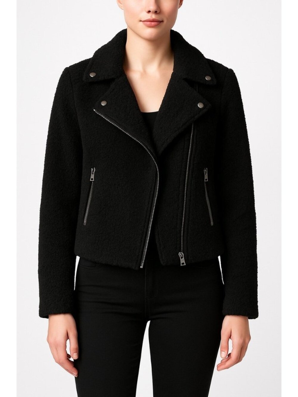 Max Studio Black Teddy Moto Jacket Size Small